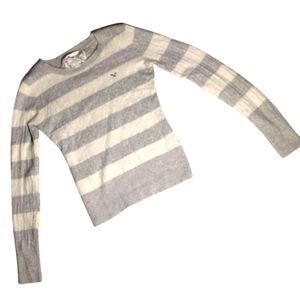 Angora & Lambswool Sweater Girls Size Small American Eagle Gray & White Stripes